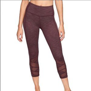 Athleta Burgundy Jacquard Mantra Mesh Crop Legging